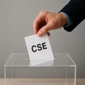 Élections CSE – bulletin de vote glissé dans une urne transparente